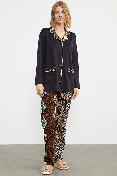 Sementa Set pijama cu nasturi cu guler de camasa - negru