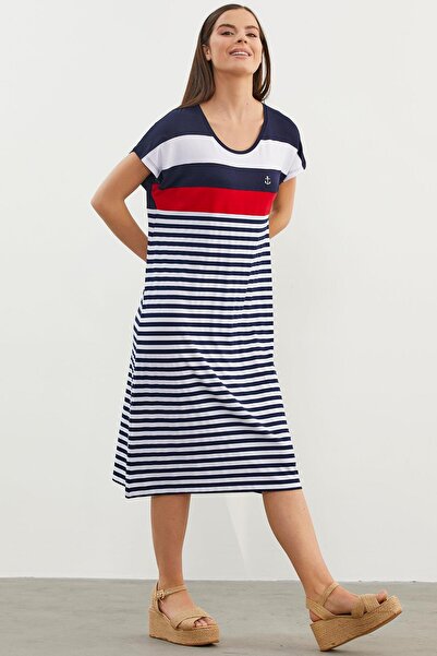 Sementa Сукня з коміром-стійкою, середньої довжини, морського кольору - темно-синя