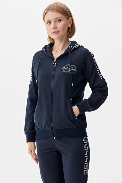 Sementa Glitter Knit Detailed Hooded Tracksuit Set - Navy Blue