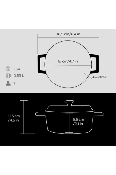 Lava Tencere Mini Yuvarlak Siyah Trendy Kapak 12 Cm