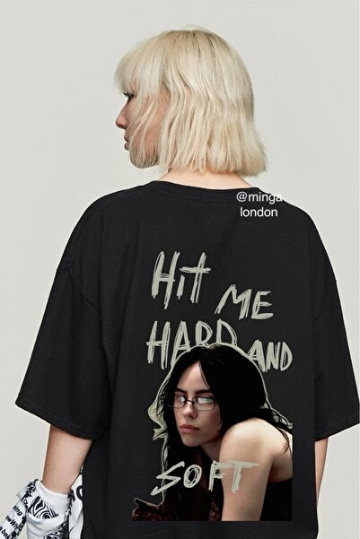 Minga London Tricou negru oversize unisex Billie Eilish imprimat față/spate M...