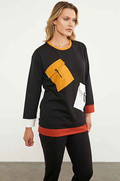 Sementa Colorful Tracksuit Set with Pocket Detail - Black