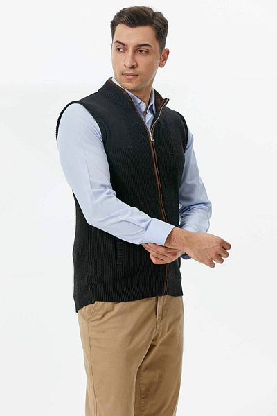 Sementa Zippered Stand Collar Knitwear Vest - Black