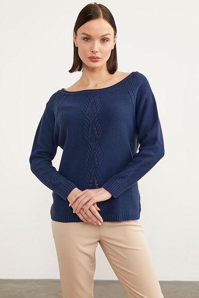 Sementa Pulover Detaliat Motiv Gât Barcă - Bleumarin