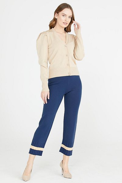 Sementa Pantaloni Tricotaj cu Detaliu Picior - Bleumarin
