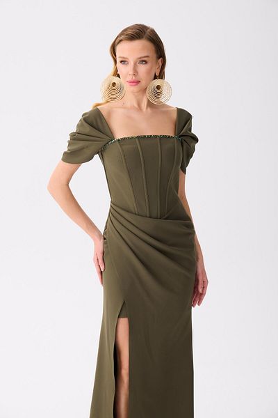 Carmen Emerald Back Tie Crepe Evening Dress