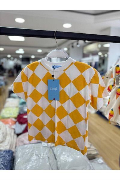 Motebarn Wear Girl's New Season Checked Cotton Top and Bottom Suit Yellow