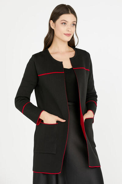 Sementa Jachetă lungă de tricotaj - Negru - Roșu