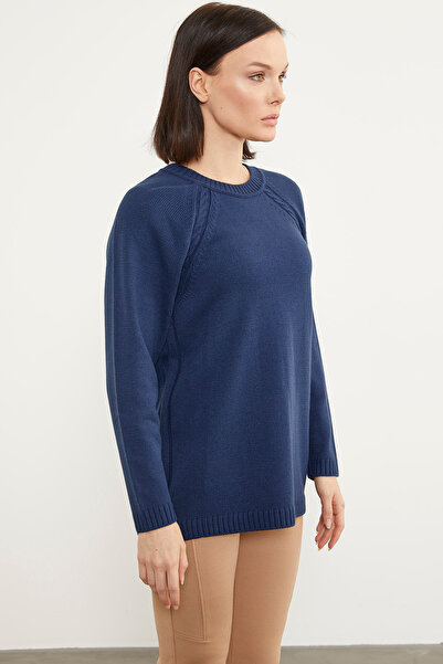 Sementa Tunic Knit Sweater with Hair Knit Detail - Navy Blue