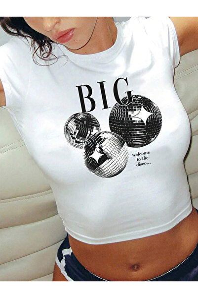 EVIus Kadın Welcome to the disco Y2K Tee Crop