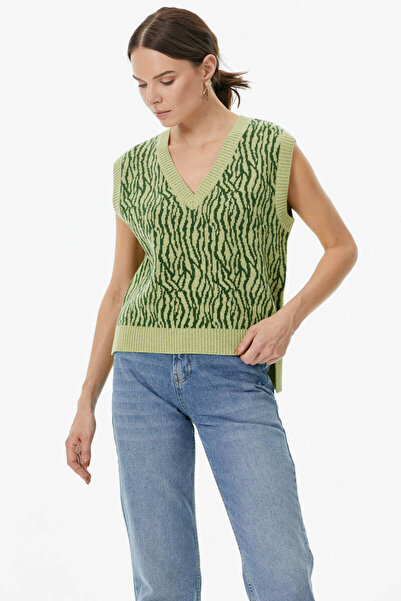 Sementa V-Neck Patterned Knitwear Sweater - Pistachio Green