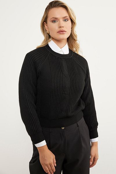 Sementa Pulover Tricotat Detaliat - Negru