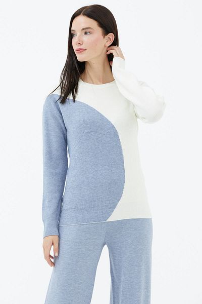 Sementa Pulover tricotat bicolor cu decolteu - os - albastru
