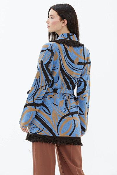 Sementa Cardigan cu dungi cu guler șal cu ciucuri - Albastru