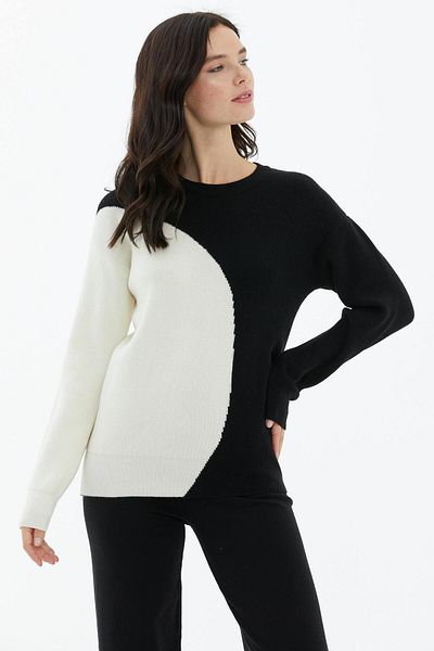 Sementa Pulover tricotat bicolor cu decolteu - negru - os