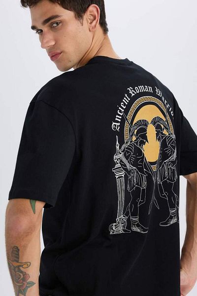 DeFacto Νέα σεζόν Oversize Wide Fit Crew Neck με στάμπα με κοντομάνικο μπλουζάκι