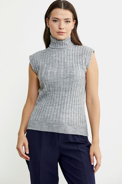 Sementa Woolen Full Fisherman Sleeveless Sweater - Light Gray