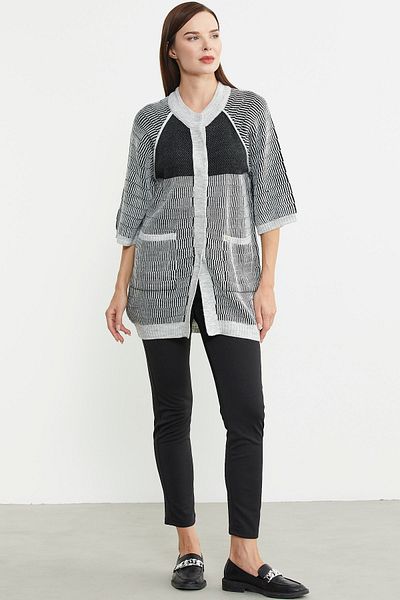 Sementa Gray Long Wool Knitwear Cardigan - Short Sleeve, Snap Fastener