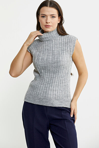 Sementa Woolen Full Fisherman Sleeveless Sweater - Light Gray