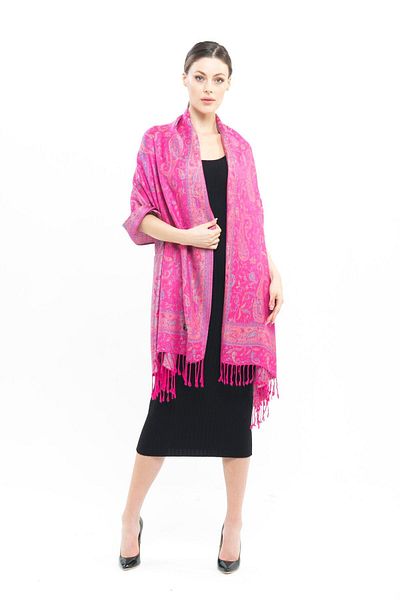 K&B PASHMINA 100% Cashmere Pashmina Shawl |   Fuchsia |   70X180 cm Wool