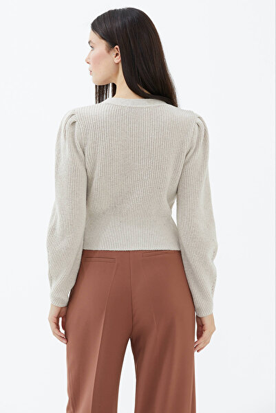 Sementa Balloon Sleeve Buttoned Knitwear Cardigan Light Beige