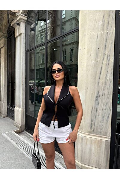 Friday Mood Women's Collar Detailed Tie-Up Vest