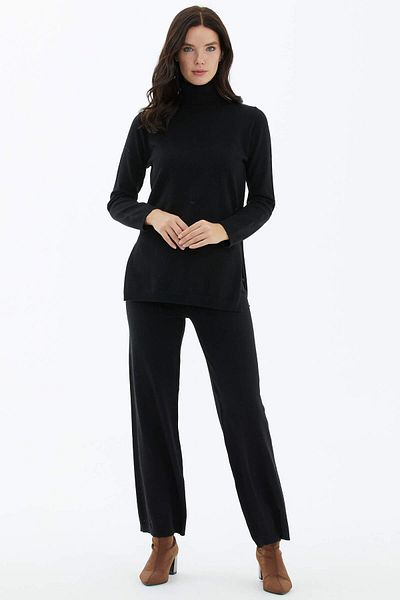 Sementa Set de tricotaje cu pantaloni pulover cu gât complet - negru