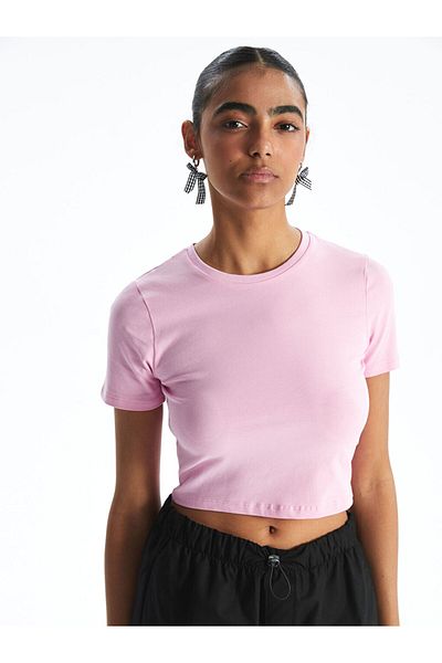 LC Waikiki Damen-Crop mit Rundhalsausschnitt