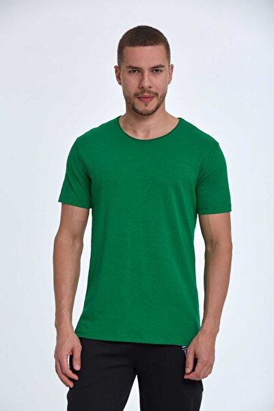 Voltaj Πράσινο μπλουζάκι από βαμβακερό μονό ζέρσεϊ με λαιμόκοψη λουκάνικου