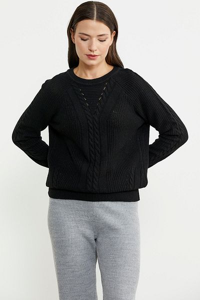 Sementa Pulover din tricot din lână neagră - Motiv lejer