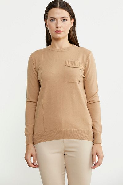 Sementa Null Collar Pocket Buttoned Knitwear Sweater Beige
