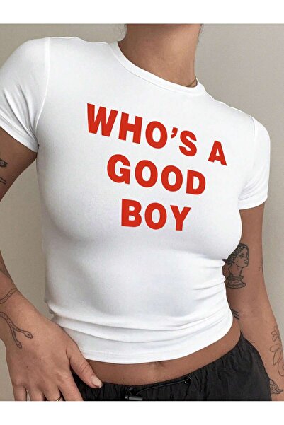 EVIus Kadın Who's A Good Boy Baskılı Tee Crop