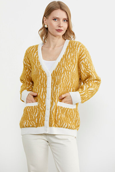 Sementa Кольоровий комбінований м'який трикотажний кардиган - гірчичний