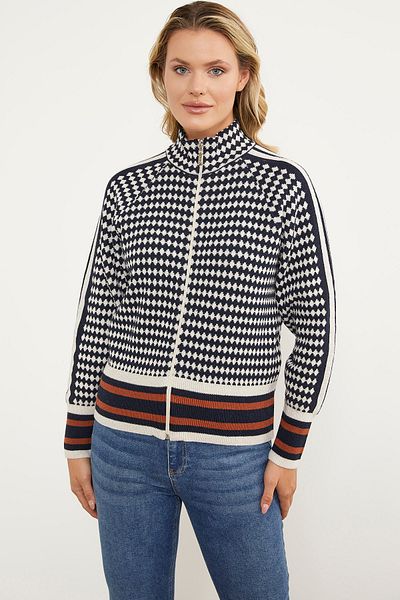 Sementa سترة تريكو بسحاب منقوشة بنقشة Houndstooth - أزرق داكن