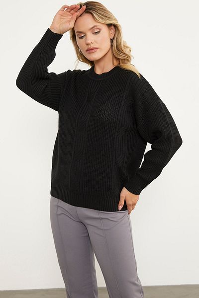 Sementa Pulover oversize din tricotaje cu modele de fagure - negru