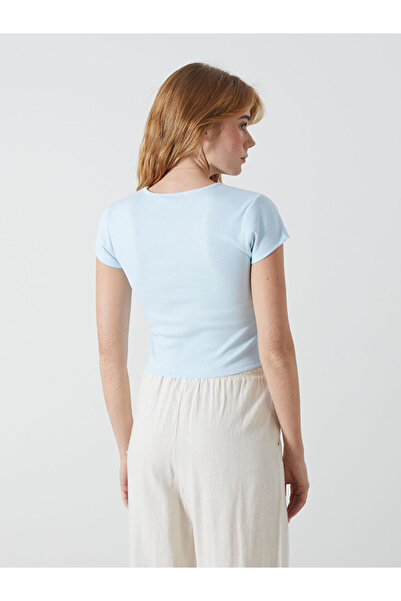 LC Waikiki XSIDE Mavi Bisiklet Yaka Dokulu Kadın Crop