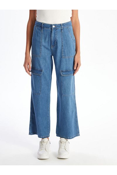 LC Waikiki New Season Wideleg Women's Cargo Jean Trousers - S5Hi92Z8
