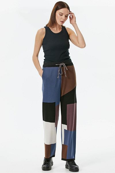 Sementa Colorful Block Patterned Knitwear Trousers - Black