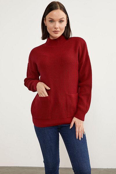 Sementa Pulover de tricotaje cu guler de tip Honeycomb Knit - Roșu