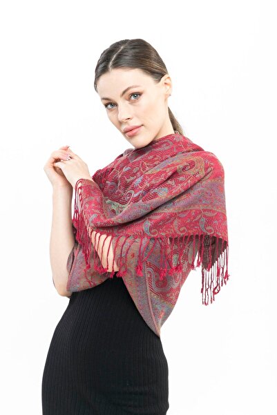 KUVARK Pashmina Cashmere Shawl |   Burgundy - Gray |   100% Cashmere |   Good Quality and Stylish Design