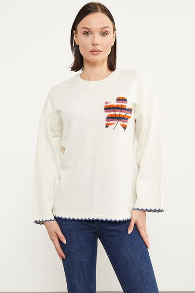 Sementa Bohemian Knitwear Sweater with Leaf Motif - Bone