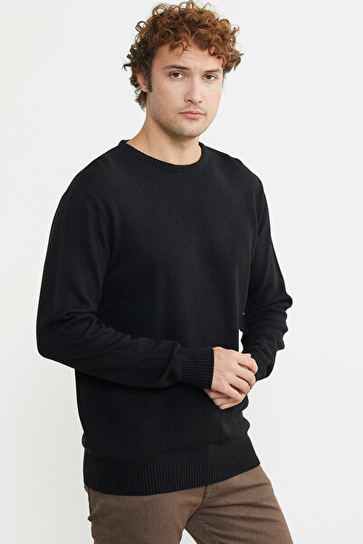 Sementa Black Crew Neck Basic Knitwear Sweater