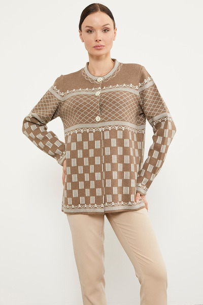 Sementa Светр з коміром-стійкою та ґудзиками - молочно-кавовий