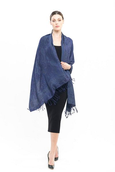 K&B PASHMINA Şal - Albastru Cerneală - Fără Poliester