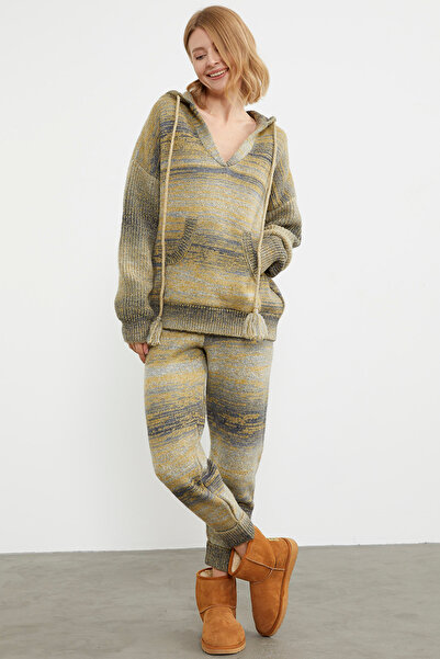 Sementa Hooded Multicolored Knitwear Set - Mustard