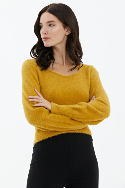Sementa Open Collar Soft Knitwear Sweater - Mustard