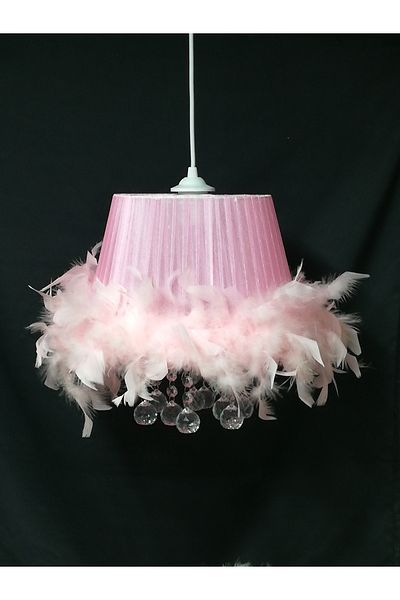 TEKAY AYDINLATMA Pink Feather Stone Bedroom Chandelier Girl Children's Room Chandelier