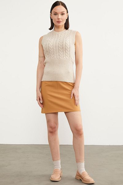 Sementa Hair Knitted Knitwear Sweater with Sitting on the Waist - Stone