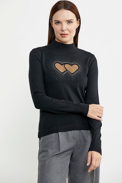 Sementa Pulover de tricotaj negru - Detaliu de piatră, guler vertical