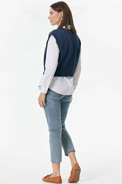 Sementa V-Neck Braided Knitwear Sweater - Navy Blue